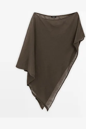 Massimo Dutti Dames - Asymmetrische Cape Van Linnenmix - Olijf - M