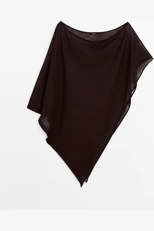 Massimo Dutti Dames - Asymmetrische Cape Van Linnenmix - Bruin - M