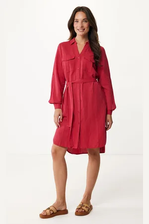 Mexx Midi Jurk Linnen Bessenrood