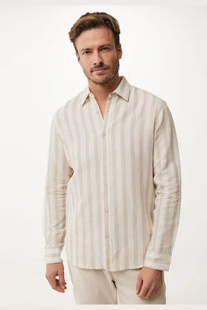 Mexx Striped linen blend shirt Sand