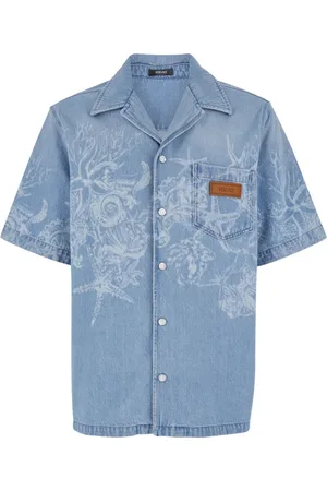 VERSACE Heren, Overhemden, Blauw, Maat: XL Katoen