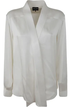 Giorgio Armani Dames, Blouses & Shirts, Wit, Maat: S Satijn