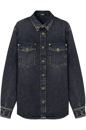 VERSACE Heren, Overhemden, Zwart, Maat: S Denim