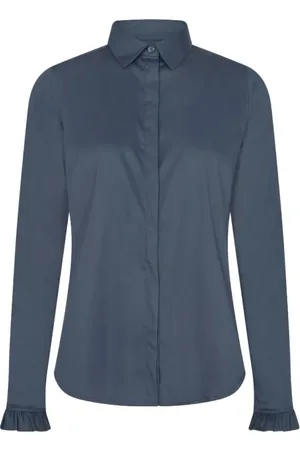 Mos Mosh Dames, Blouses & Shirts, Blauw, Maat: S Katoen