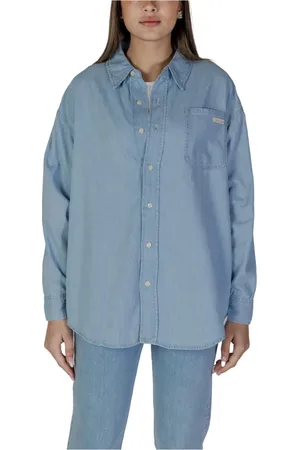 Calvin Klein Dames, Blouses & Shirts, Blauw, Maat: S Katoen