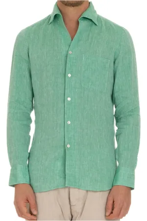 Finamore Heren, Overhemden, Groen, Maat: 3XL Linnen