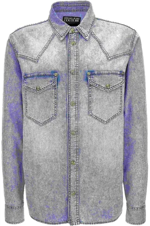 VERSACE Heren, Overhemden, Grijs, Maat: M Denim