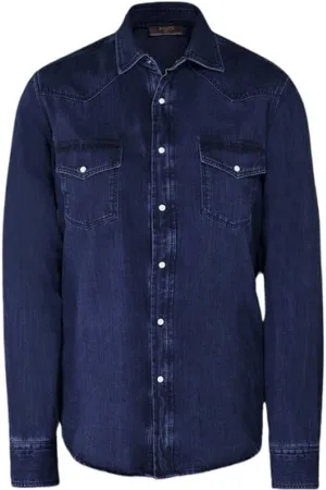 MOORER Heren, Overhemden, Blauw, Maat: M Denim