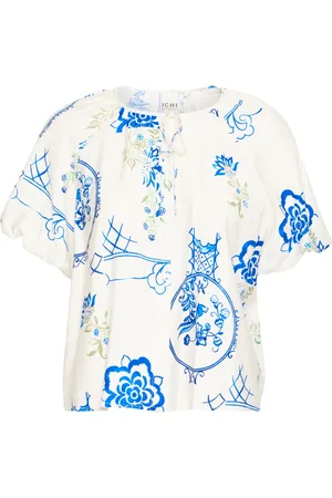 Ichi Dames, Blouses & Shirts, Wit, Maat: M Linnen