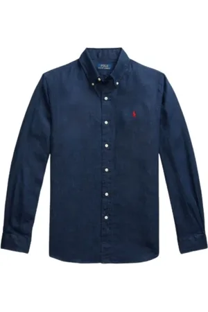Ralph Lauren Heren, Overhemden, Blauw, Maat: L Linnen