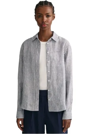 GANT Dames, Blouses & Shirts, Blauw, Maat: 2XL Linnen