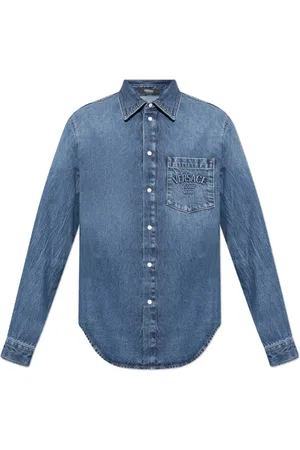 VERSACE Heren, Overhemden, Blauw, Maat: M Denim