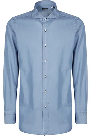 Finamore Heren, Overhemden, Blauw, Maat: M Katoen