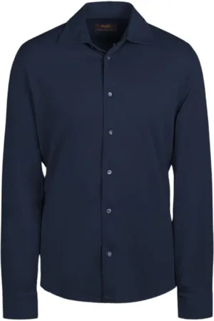 MOORER Heren, Overhemden, Blauw, Maat: L Katoen