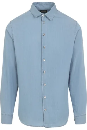 Giorgio Armani Heren, Overhemden, Blauw, Maat: M Denim
