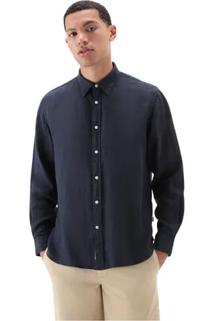 Woolrich Heren, Overhemden, Blauw, Maat: XL Linnen