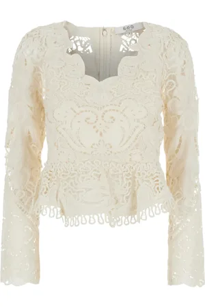 SEA Dames, Blouses & Shirts, Wit, Maat: M Katoen