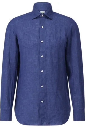 Finamore Heren, Overhemden, Blauw, Maat: 2XL Linnen