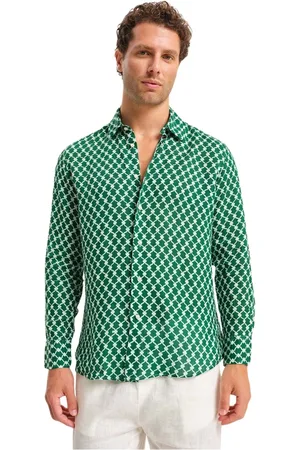 PENINSULA Heren, Overhemden, Groen, Maat: 2XL Linnen