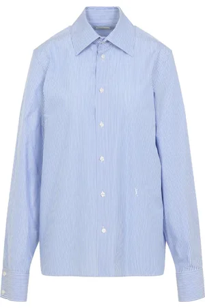 Saint Laurent Dames, Blouses & Shirts, Blauw, Maat: M Katoen