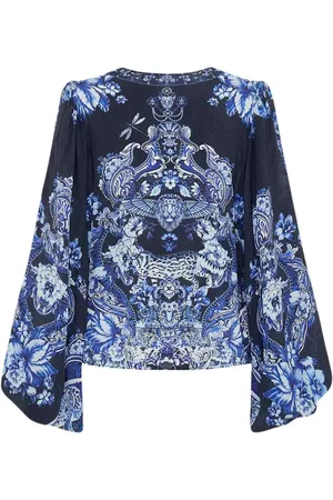 Camilla Dames, Blouses & Shirts, Blauw, Maat: M Zijde