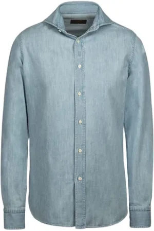 MOORER Heren, Overhemden, Blauw, Maat: XL Katoen
