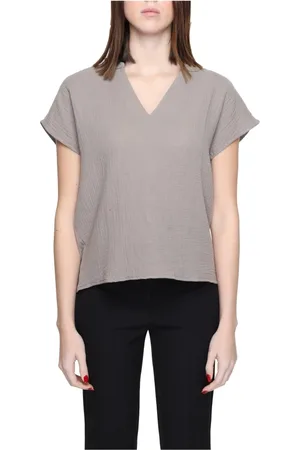 JACQUELINE DE YONG Dames, Blouses & Shirts, Grijs, Maat: L Katoen