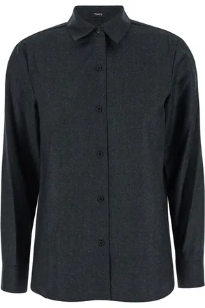 THEORY Dames, Blouses & Shirts, Grijs, Maat: L Wol