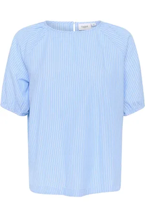 Saint Tropez Dames, Blouses & Shirts, Blauw, Maat: XL Katoen