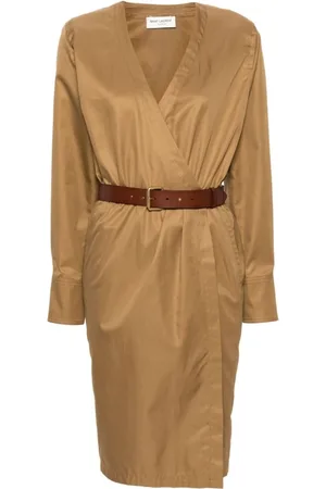 Saint Laurent Dames, Jurken, Bruin, Maat: XS Katoen