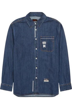 Evisu Heren, Overhemden, Blauw, Maat: S Denim
