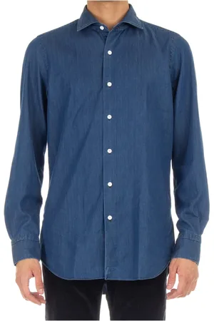 Finamore Heren, Overhemden, Blauw, Maat: 4XL Denim