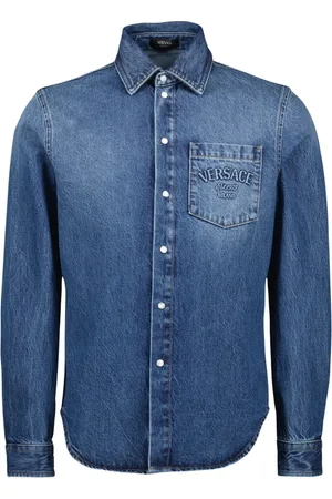 VERSACE Heren, Overhemden, Blauw, Maat: S Denim