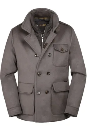 MOORER Heren, Mantels, Grijs, Maat: 2XL Wol