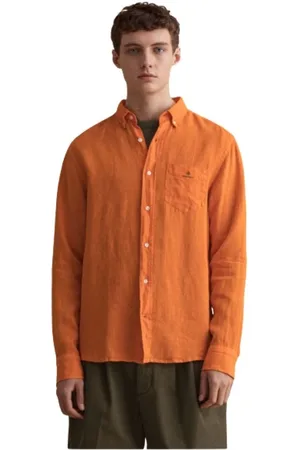 GANT Heren, Overhemden, Oranje, Maat: 2XL Linnen