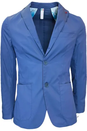 0-105 Heren, Jassen, Blauw, Maat: XS Linnen