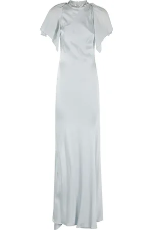 AMEN Dames, Jurken, Blauw, Maat: S Satijn
