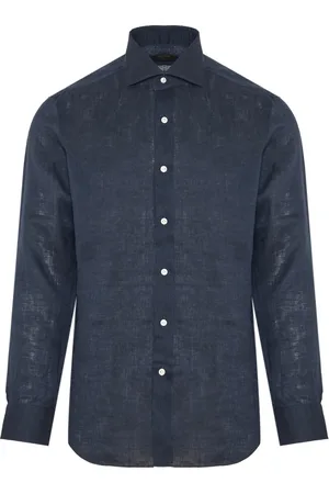 BARBA Heren, Overhemden, Blauw, Maat: XL Linnen