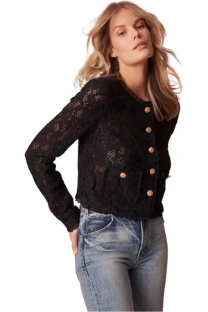 LOVESHACKFANCY Dames, Jassen, Zwart, Maat: L Satijn