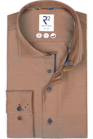 R2 Amsterdam Heren, Overhemden, Bruin, Maat: 3XL
