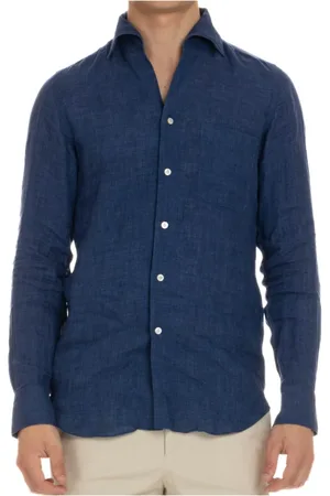 Finamore Heren, Overhemden, Blauw, Maat: XL Linnen