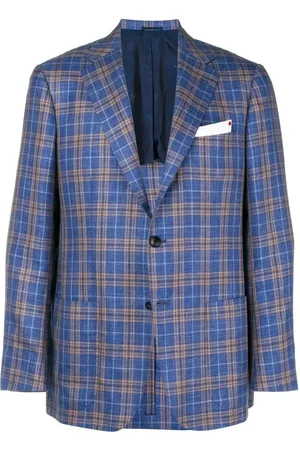 Kiton Heren, Jassen, Blauw, Maat: L Linnen