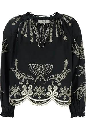 SEA Dames, Blouses & Shirts, Zwart, Maat: L Katoen