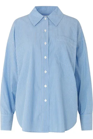 Samsøe Samsøe Dames, Blouses & Shirts, Blauw, Maat: Xs/S Katoen