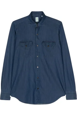Finamore Heren, Overhemden, Blauw, Maat: S Denim