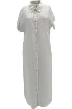 120% Lino Dames, Jurken, Wit, Maat: 2XL Linnen
