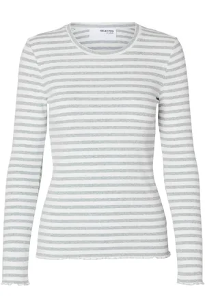 SELECTED Dames, Tops, Grijs, Maat: M Katoen