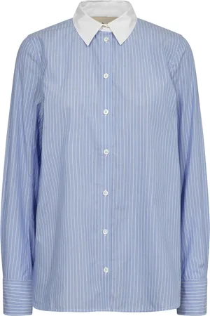Mos Mosh Dames, Blouses & Shirts, Blauw, Maat: L Katoen