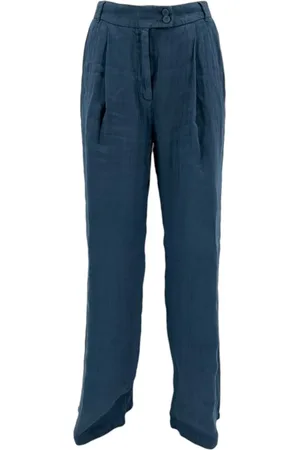 120% Lino Dames, Broeken, Blauw, Maat: S Linnen