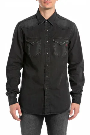 Replay Heren, Overhemden, Zwart, Maat: S Denim